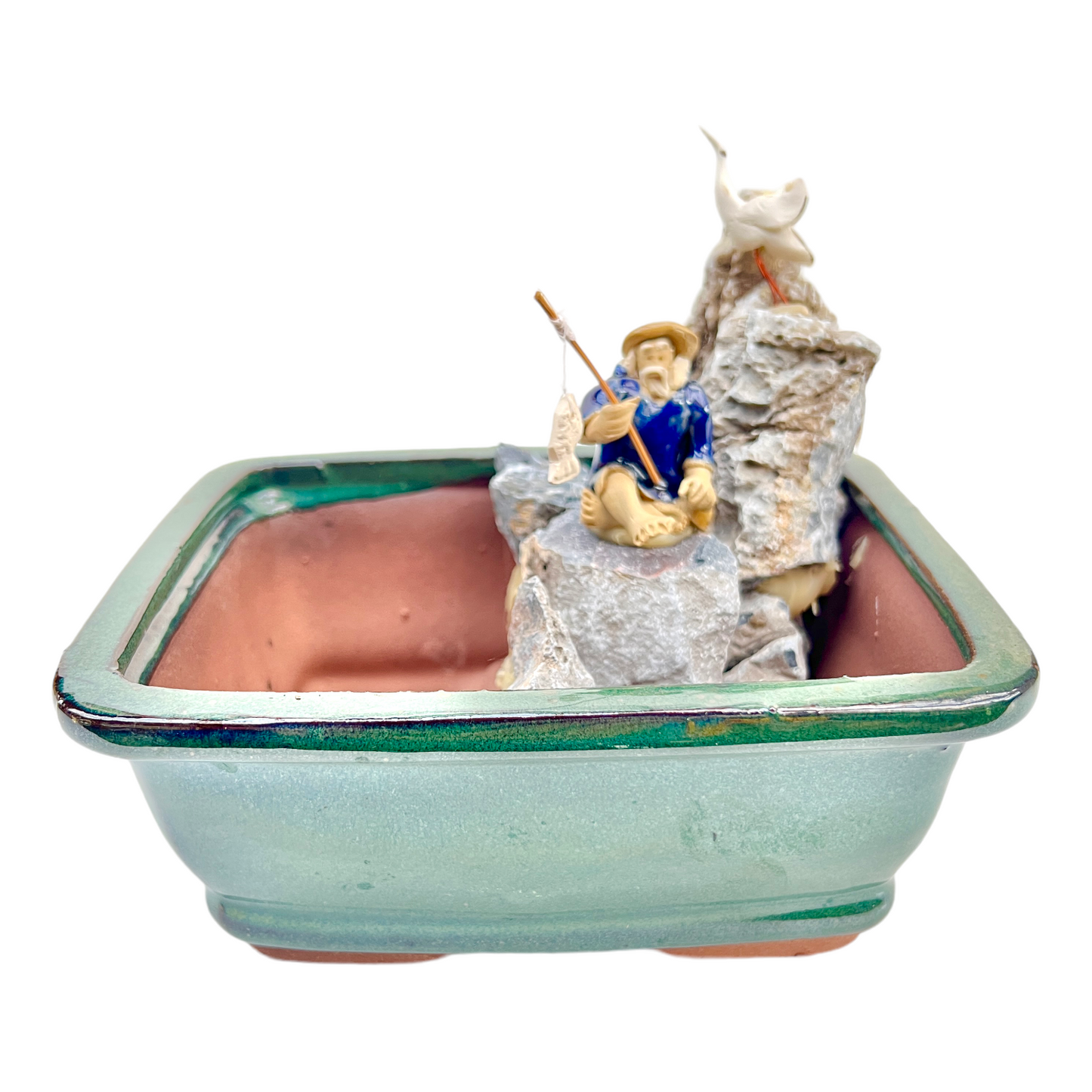 7” Rock Feature Square Bonsai Pot (Teal) - Bonsai Gifts Nursery