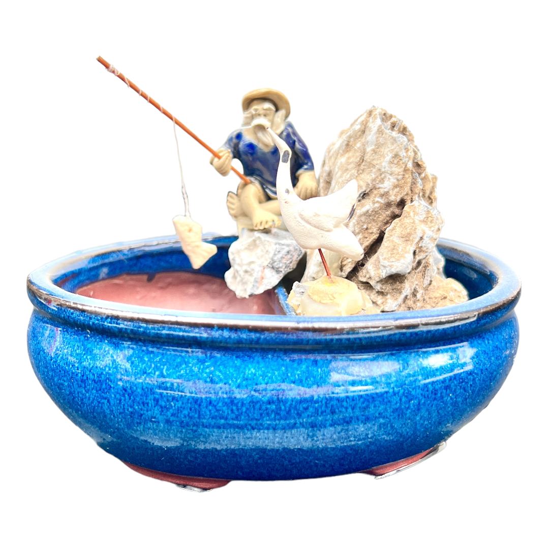 6” Rock Feature Bonsai Pot (Blue) - Bonsai Gifts Nursery