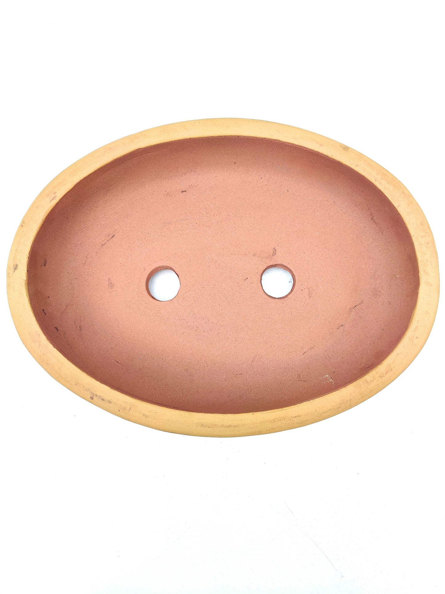 14" Yellow Unglazed Bonsai Pot With Artwork - Bonsai Gifts Nursery