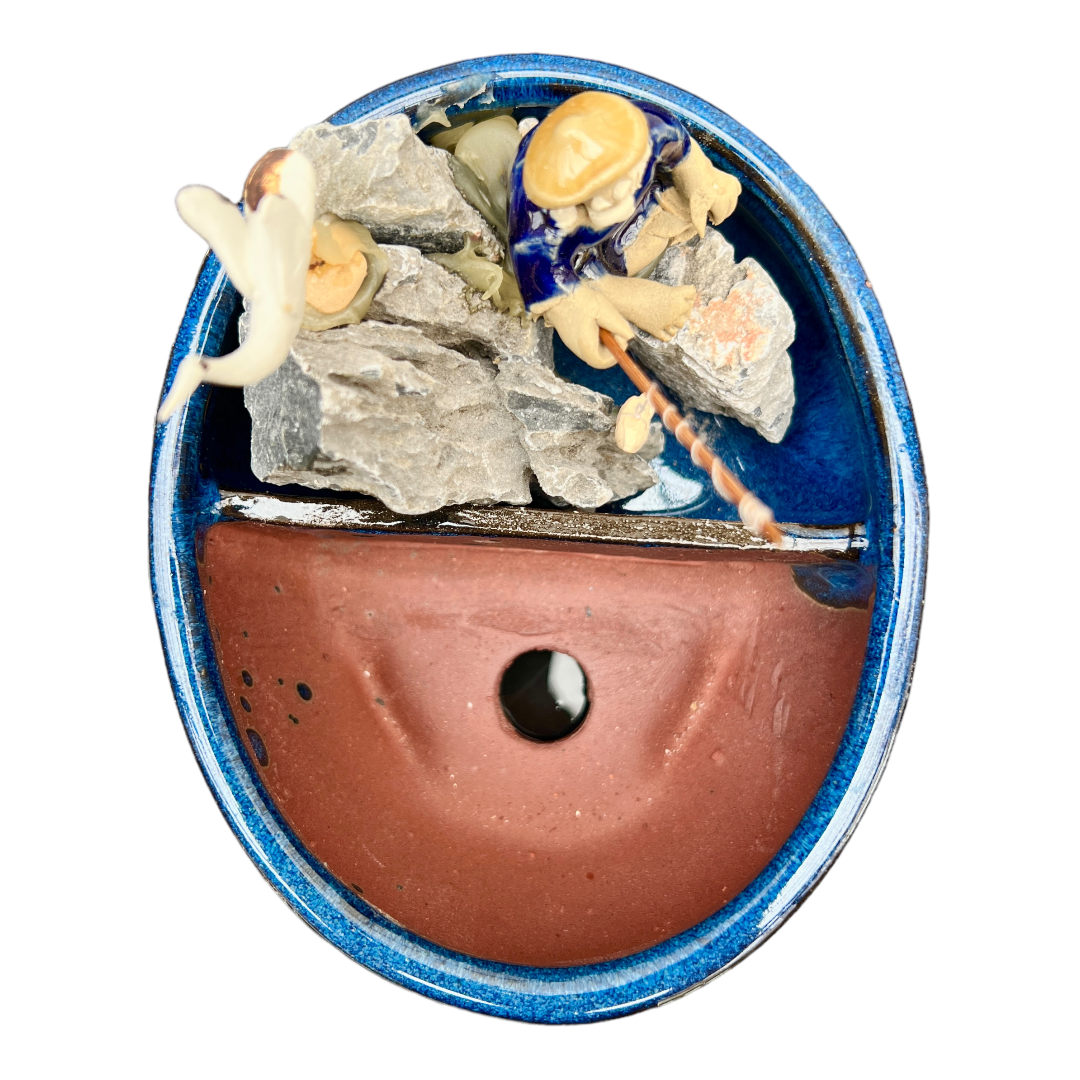 6” Rock Feature Bonsai Pot (Blue) - Bonsai Gifts Nursery