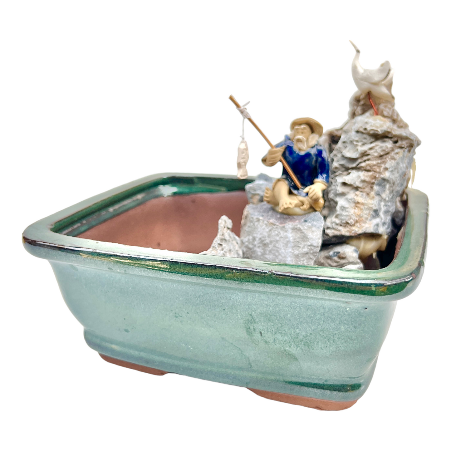 7” Rock Feature Square Bonsai Pot (Teal) - Bonsai Gifts Nursery