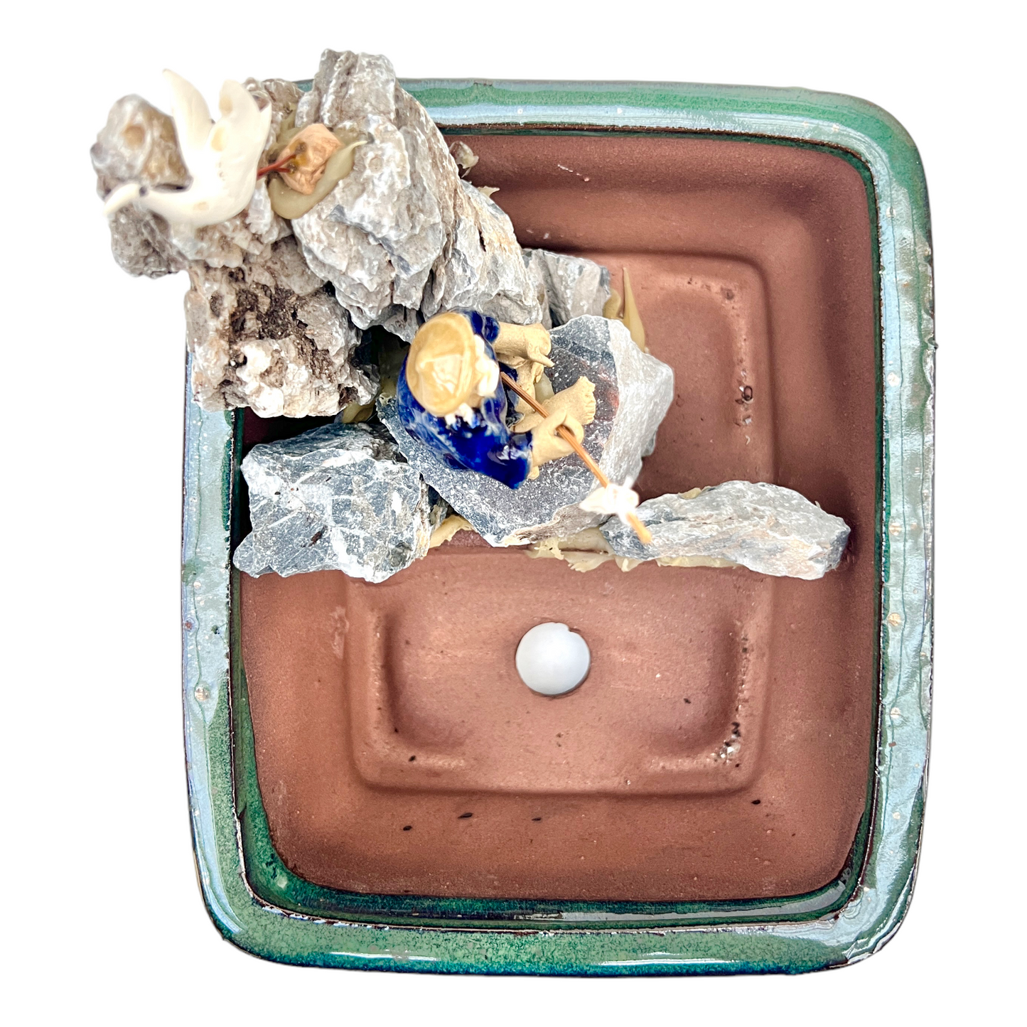 7” Rock Feature Square Bonsai Pot (Teal) - Bonsai Gifts Nursery