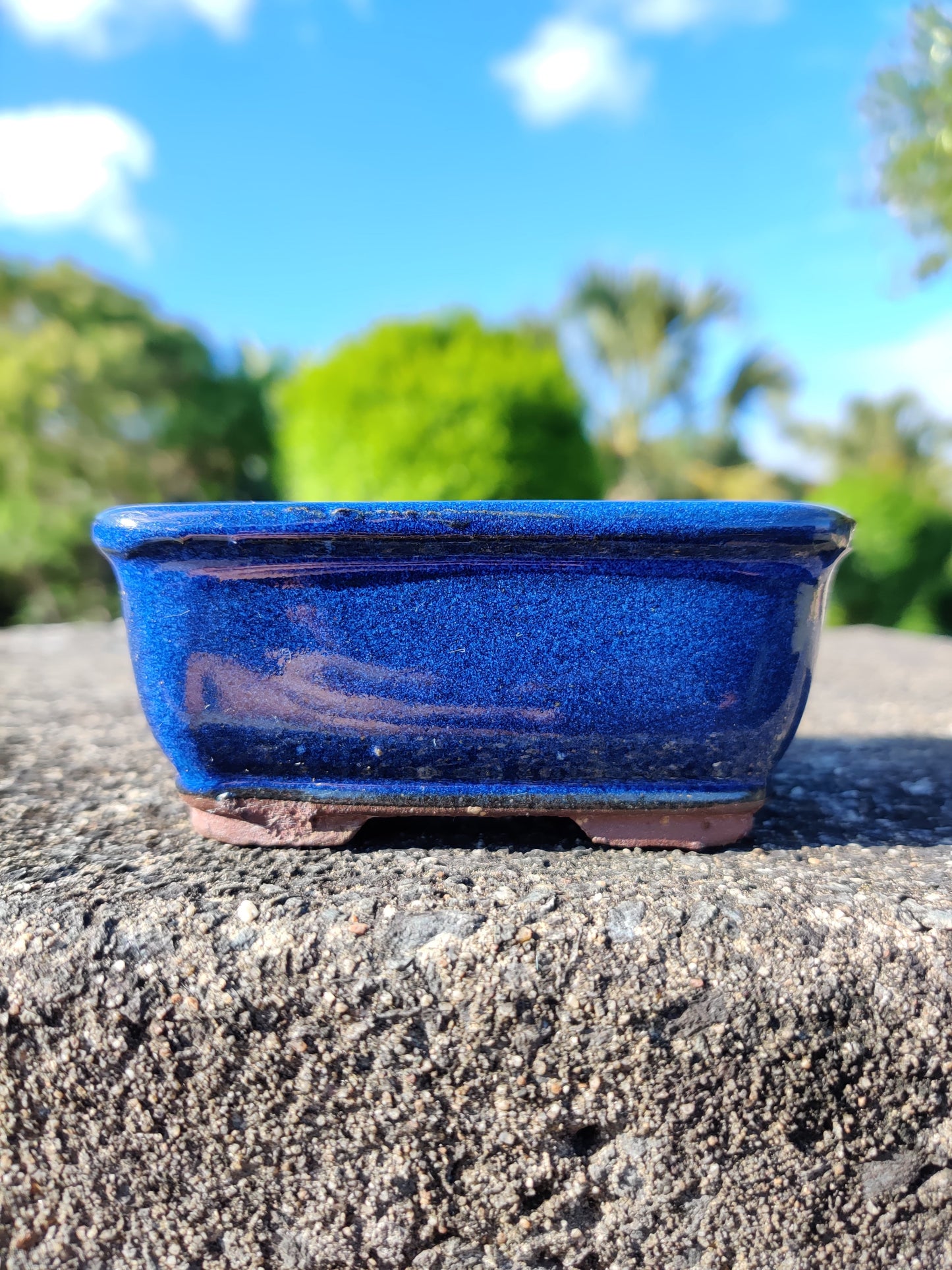 4" Blue Glazed Mame Bonsai Pot - Bonsai Gifts Nursery