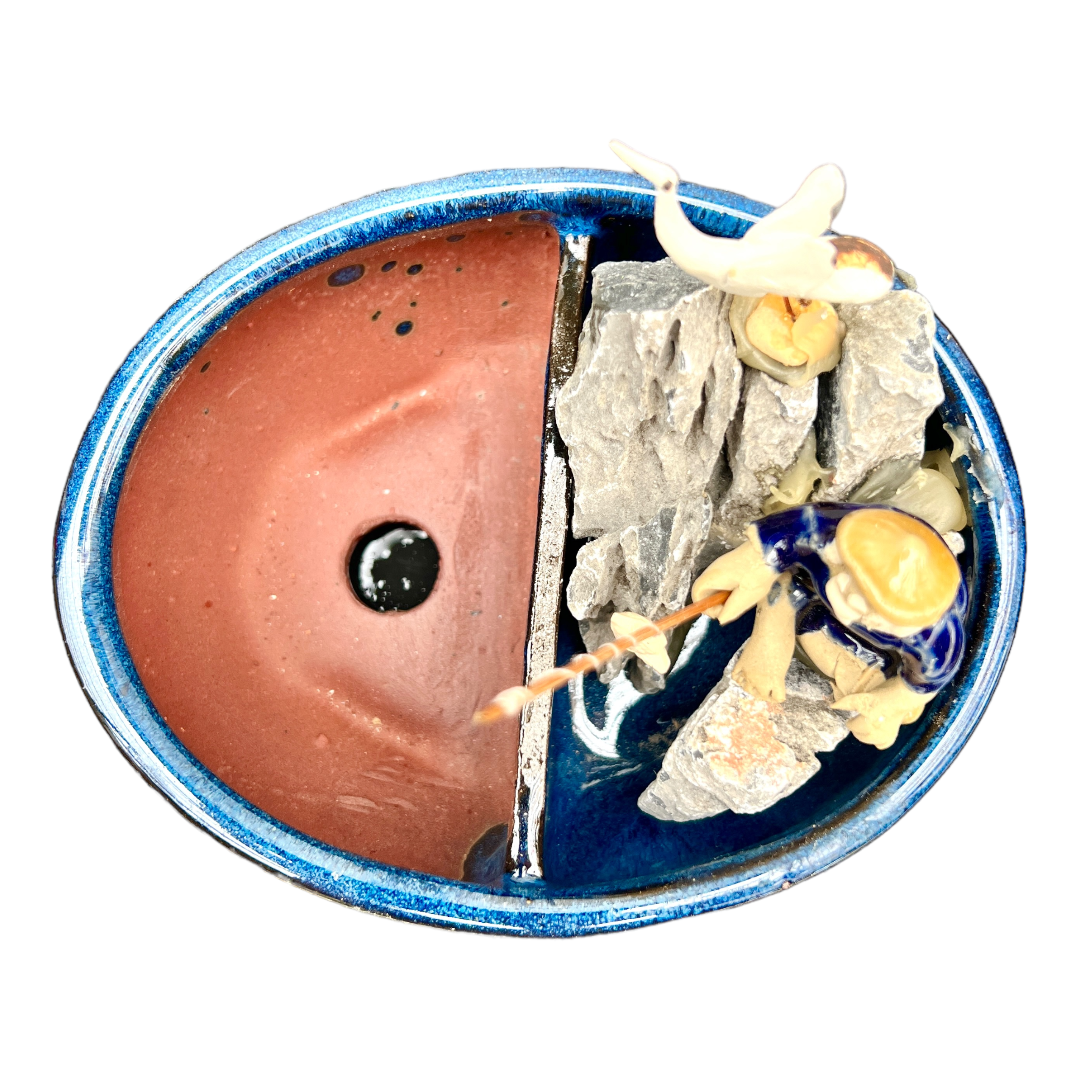 6” Rock Feature Bonsai Pot (Blue) - Bonsai Gifts Nursery