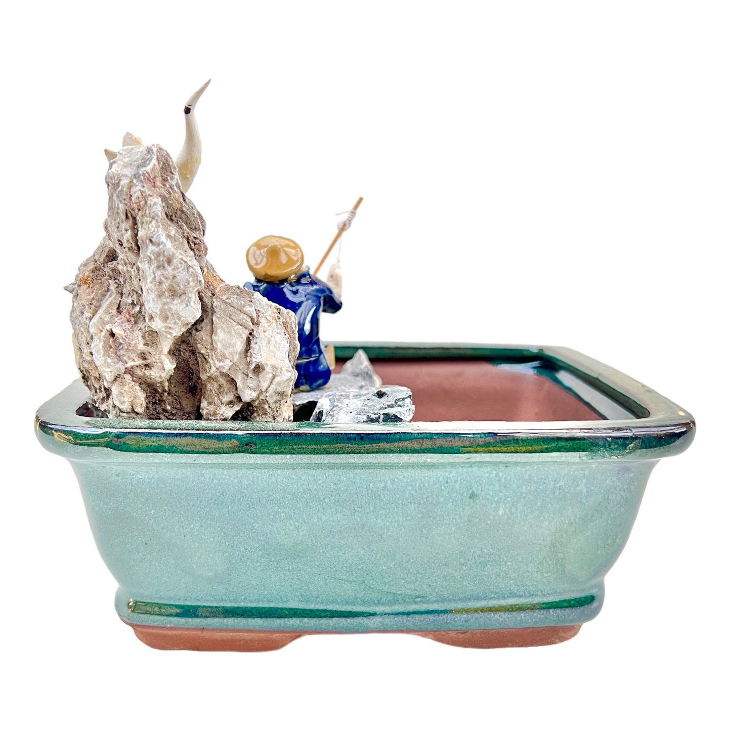 7” Rock Feature Square Bonsai Pot (Teal) - Bonsai Gifts Nursery