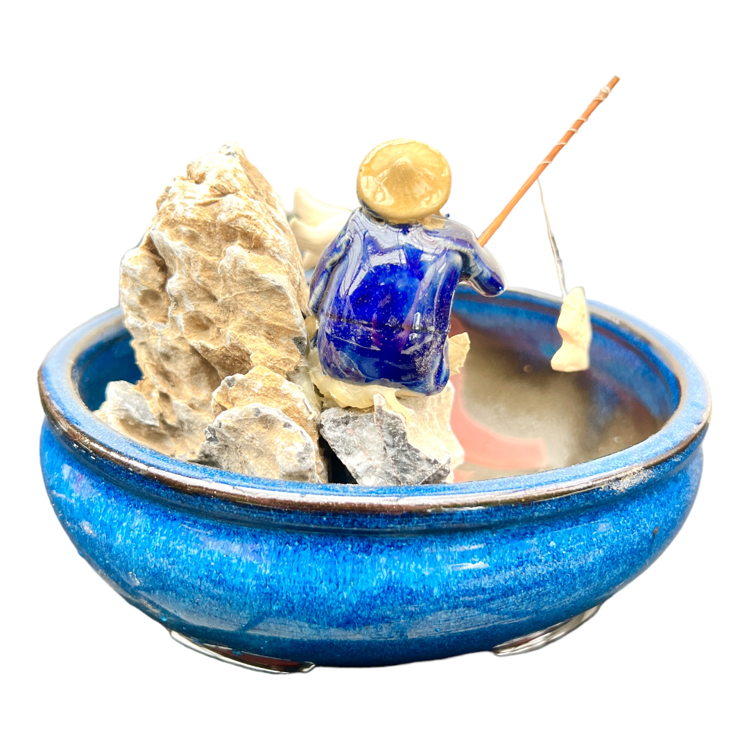 6” Rock Feature Bonsai Pot (Blue) - Bonsai Gifts Nursery