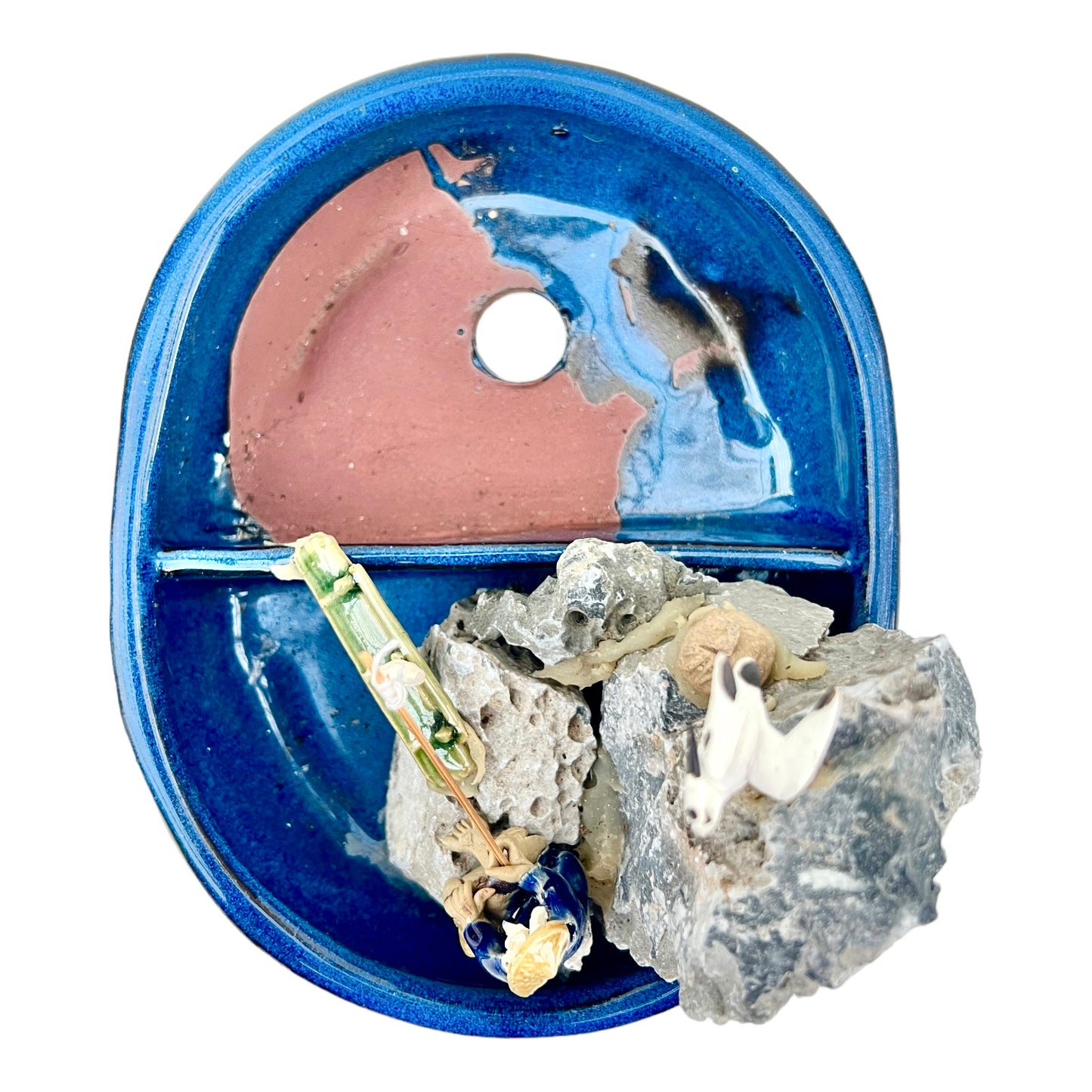 8” Rock Feature Bonsai Pot (Blue) - Bonsai Gifts Nursery