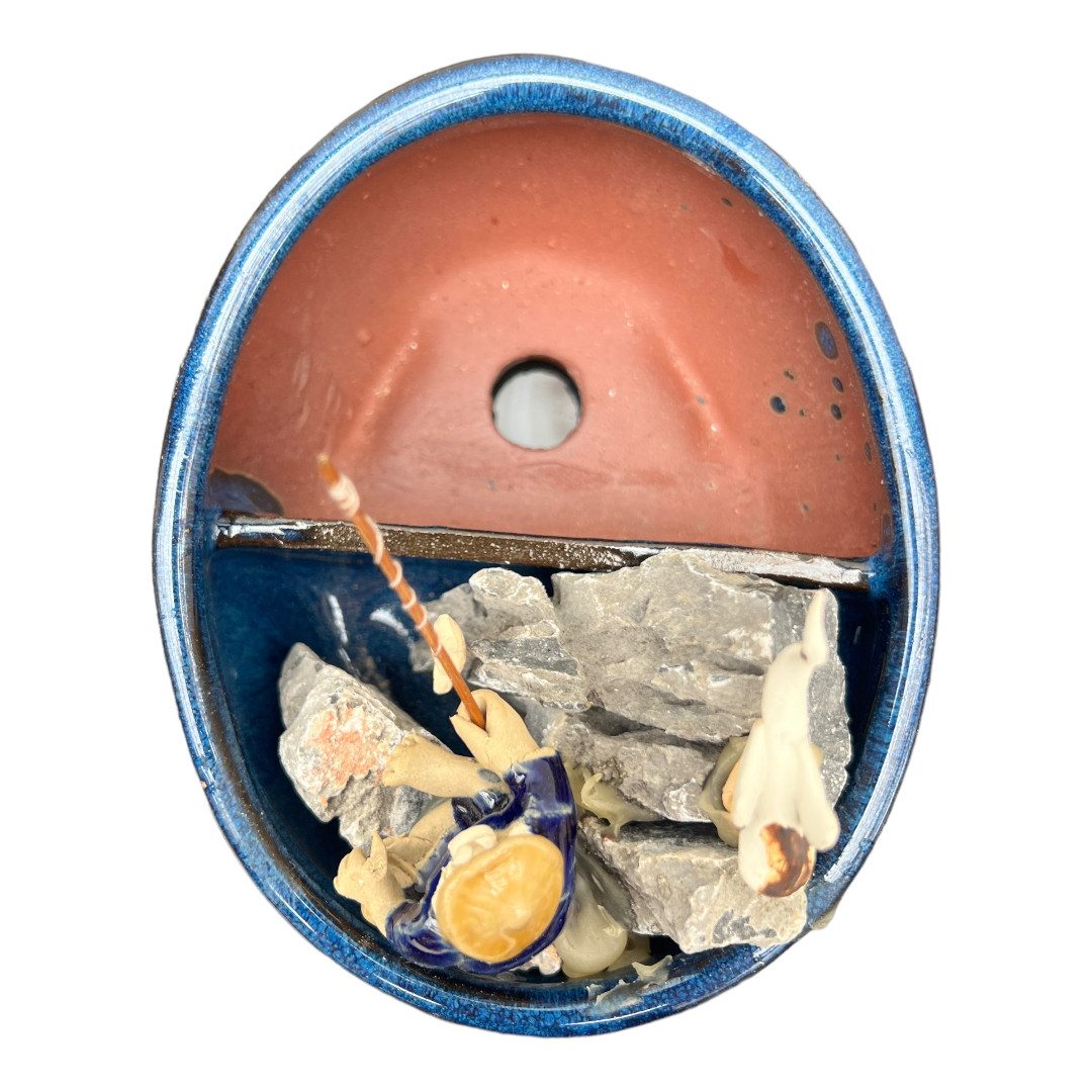 6” Rock Feature Bonsai Pot (Blue) - Bonsai Gifts Nursery