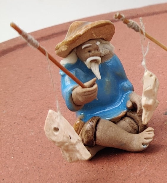 Coloured Fisherman Bonsai Mudman Figurine - Bonsai Gifts Nursery