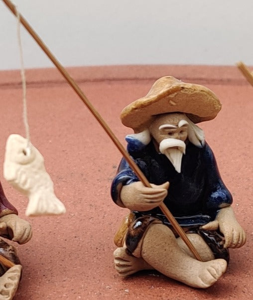 Coloured Fisherman Bonsai Mudman Figurine - Bonsai Gifts Nursery