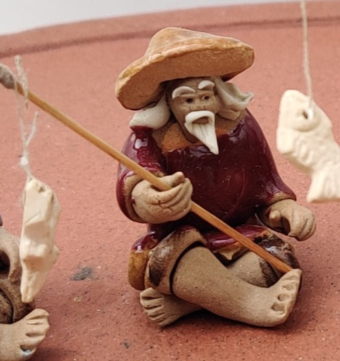 Coloured Fisherman Bonsai Mudman Figurine - Bonsai Gifts Nursery