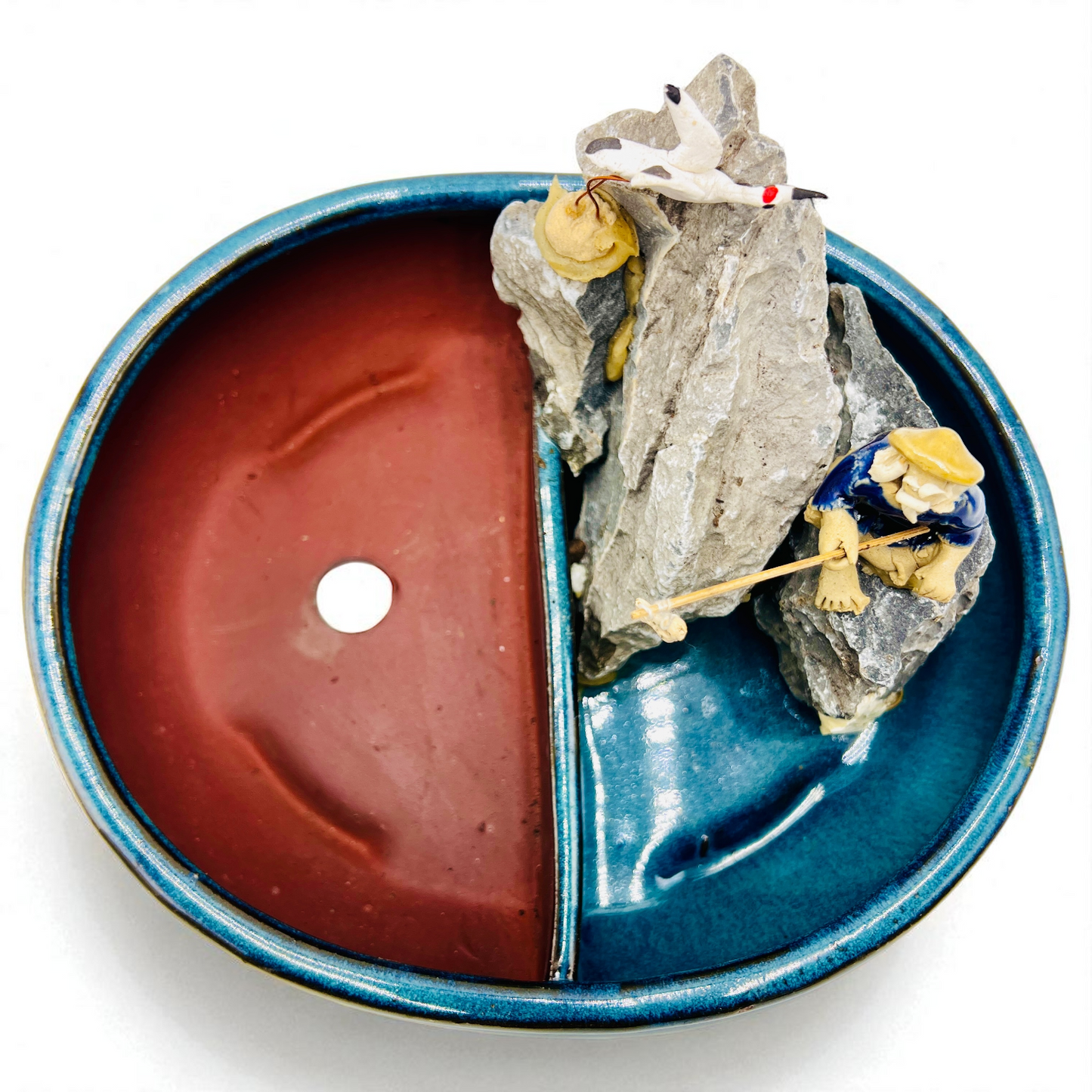 10” Rock Feature Bonsai Pot (Blue)