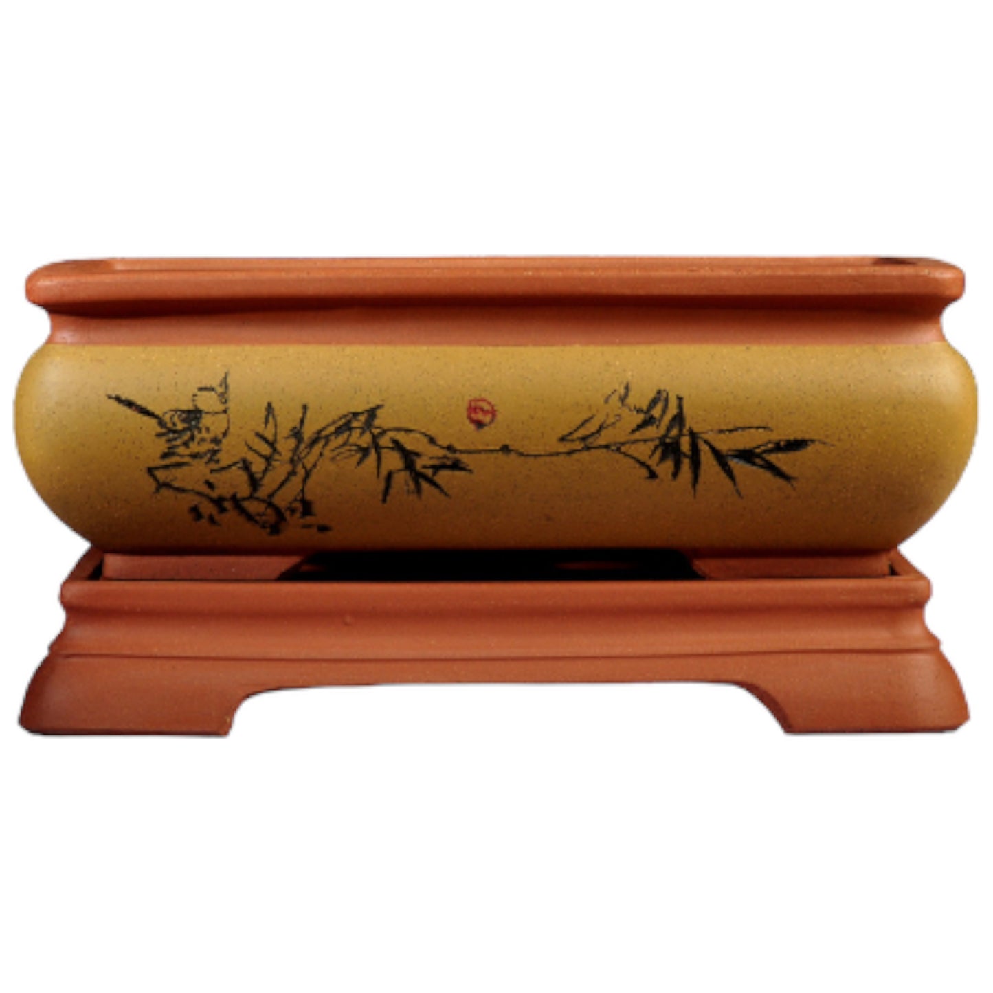 13" Yellow Unglazed Bonsai Pot With Bonsai Stand - Bonsai Gifts Nursery