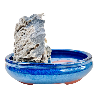 8” Rock Feature Bonsai Pot (Blue)