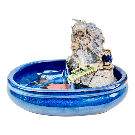 8” Rock Feature Bonsai Pot (Blue)