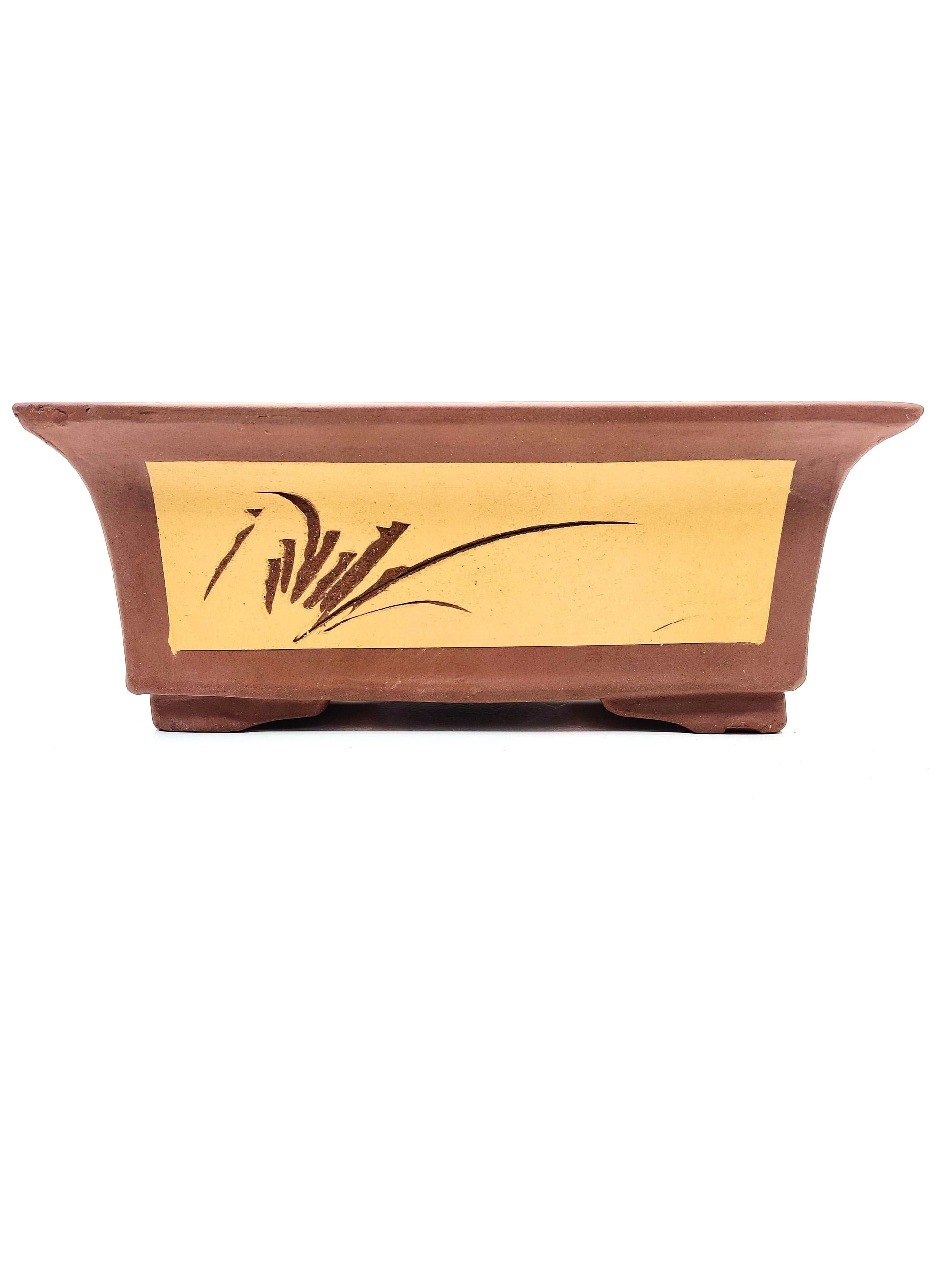 12" Unglazed Bonsai Pot With Artwork - Bonsai Gifts Nursery