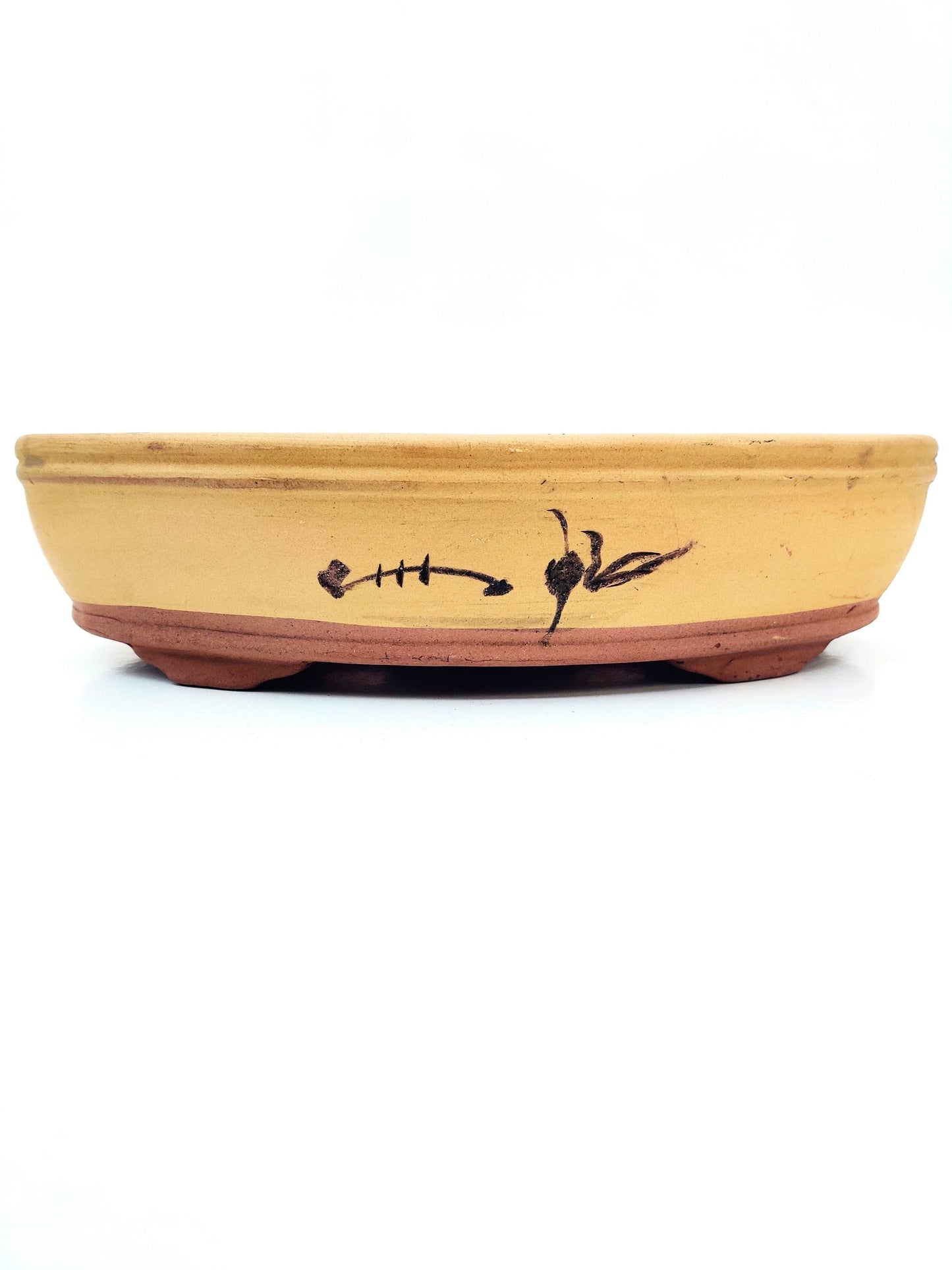 14" Yellow Unglazed Bonsai Pot With Artwork Bonsai Gifts Nursery
