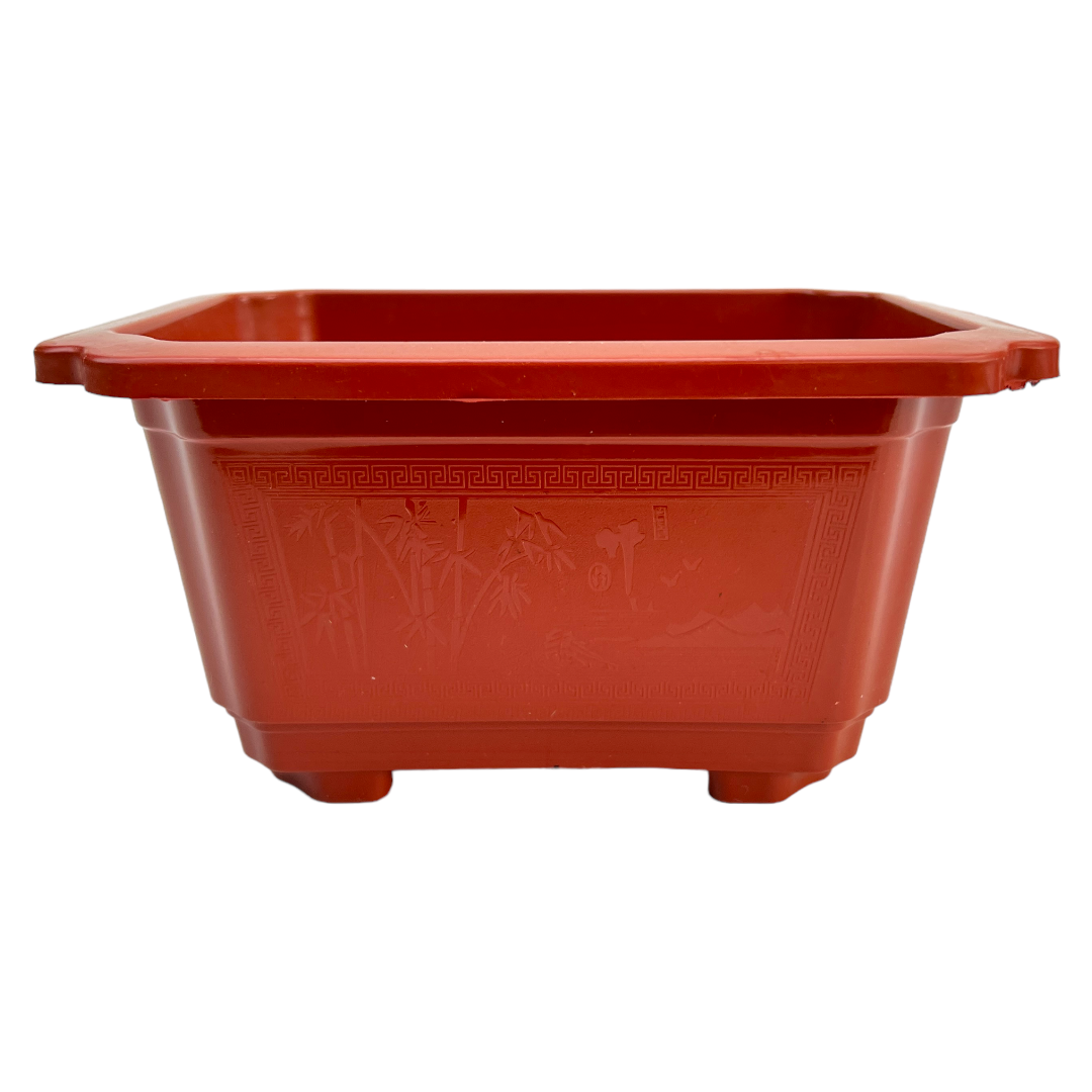 18cm Classic Design Orange Plastic Bonsai Pot With Artwork - Bonsai Gifts Nursery