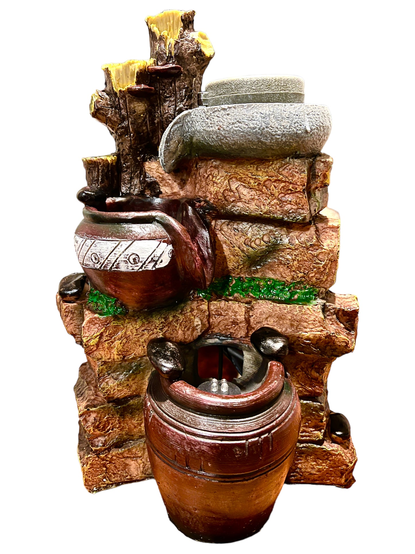 Spinning Mill Log Cascading Barrel LED Fountain Water Feature