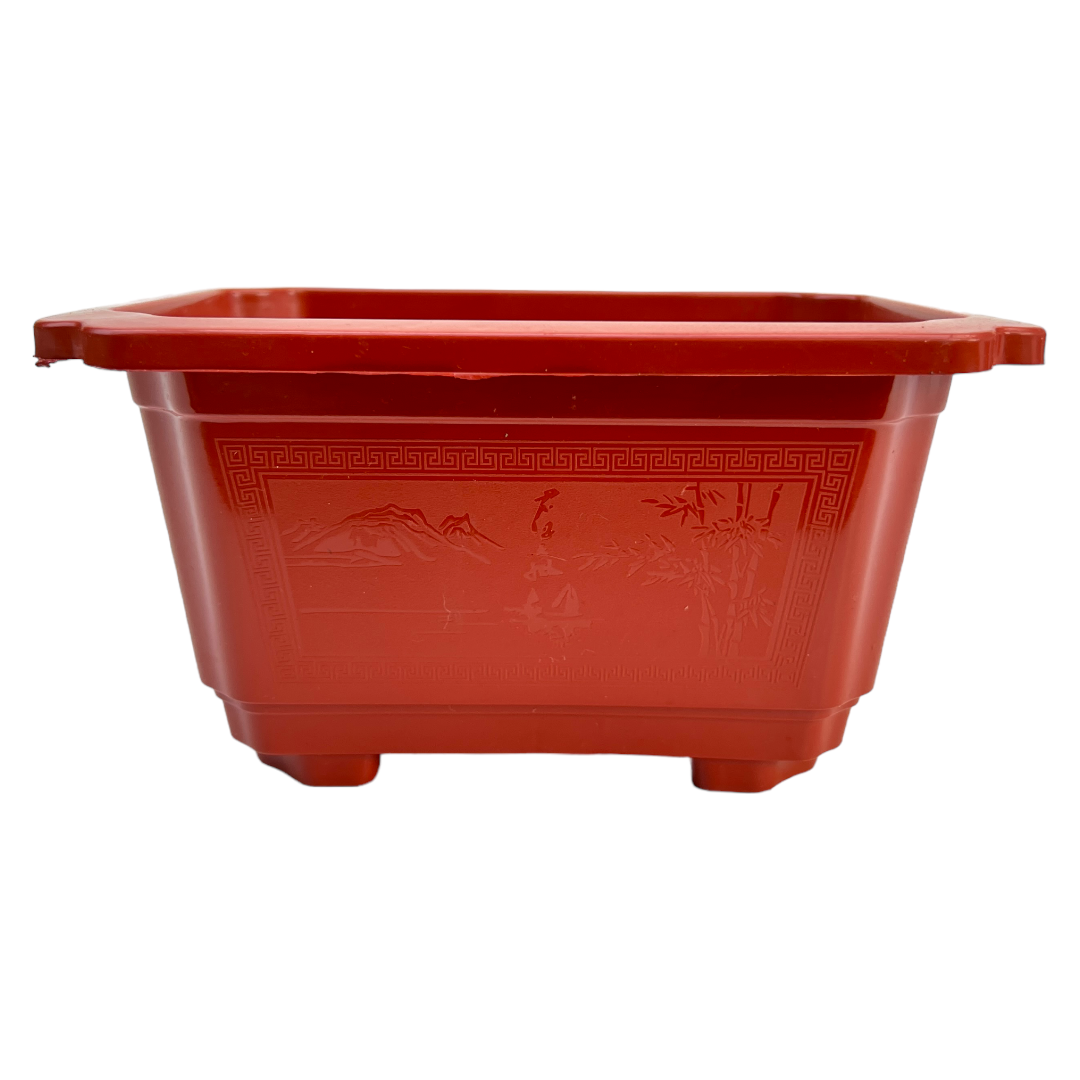 18cm Classic Design Orange Plastic Bonsai Pot With Artwork - Bonsai Gifts Nursery