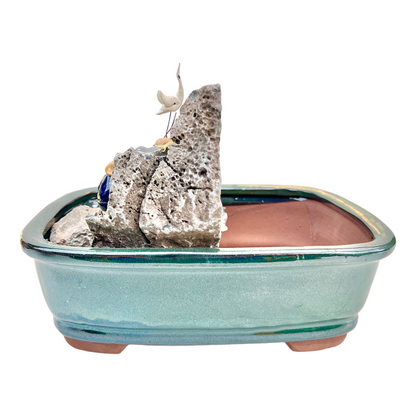 12” Rock Feature Bonsai Pot (Teal)