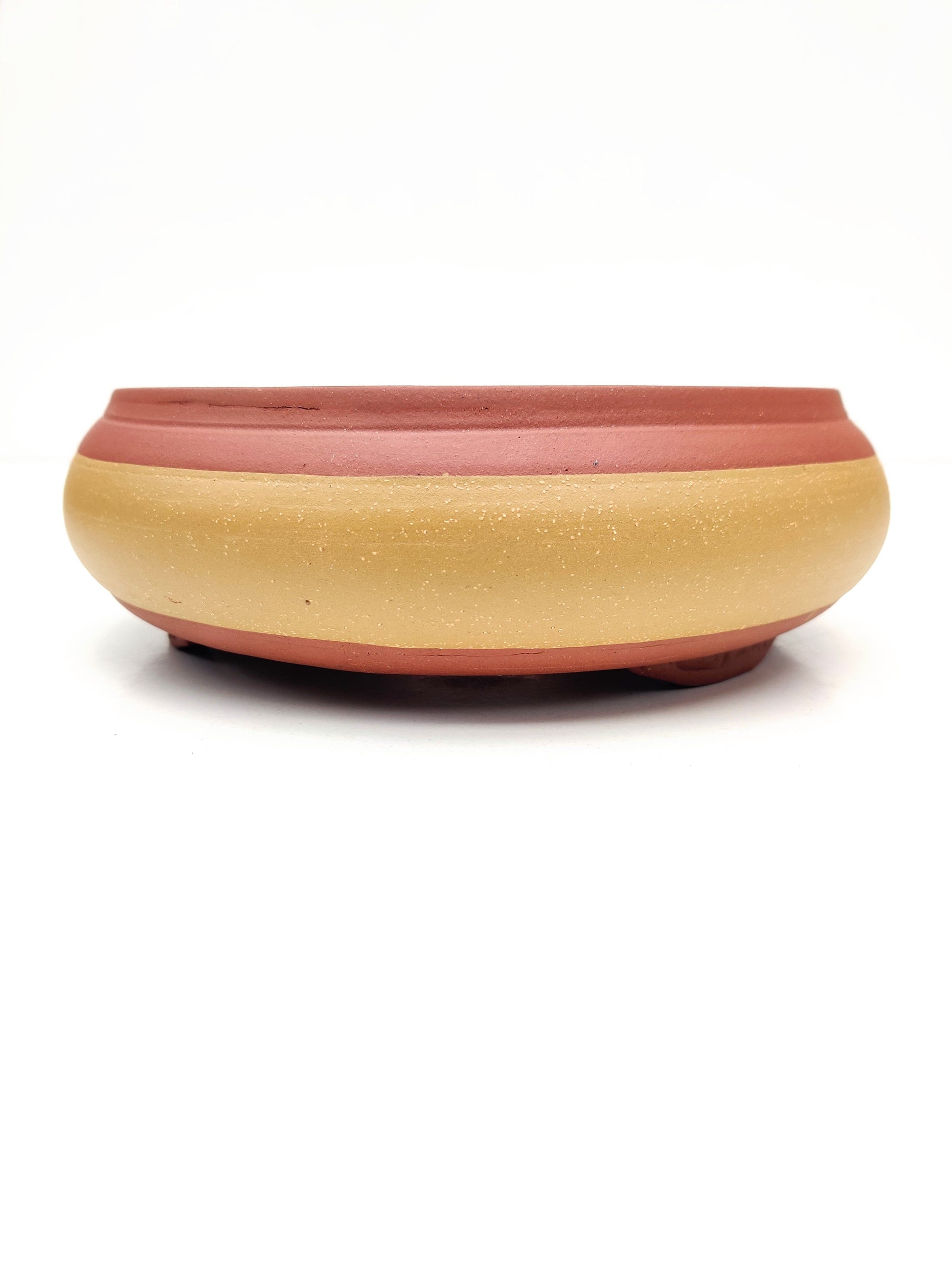 8" Yellow Unglazed Round Bonsai Pot With Artwork Bonsai Gifts Nursery