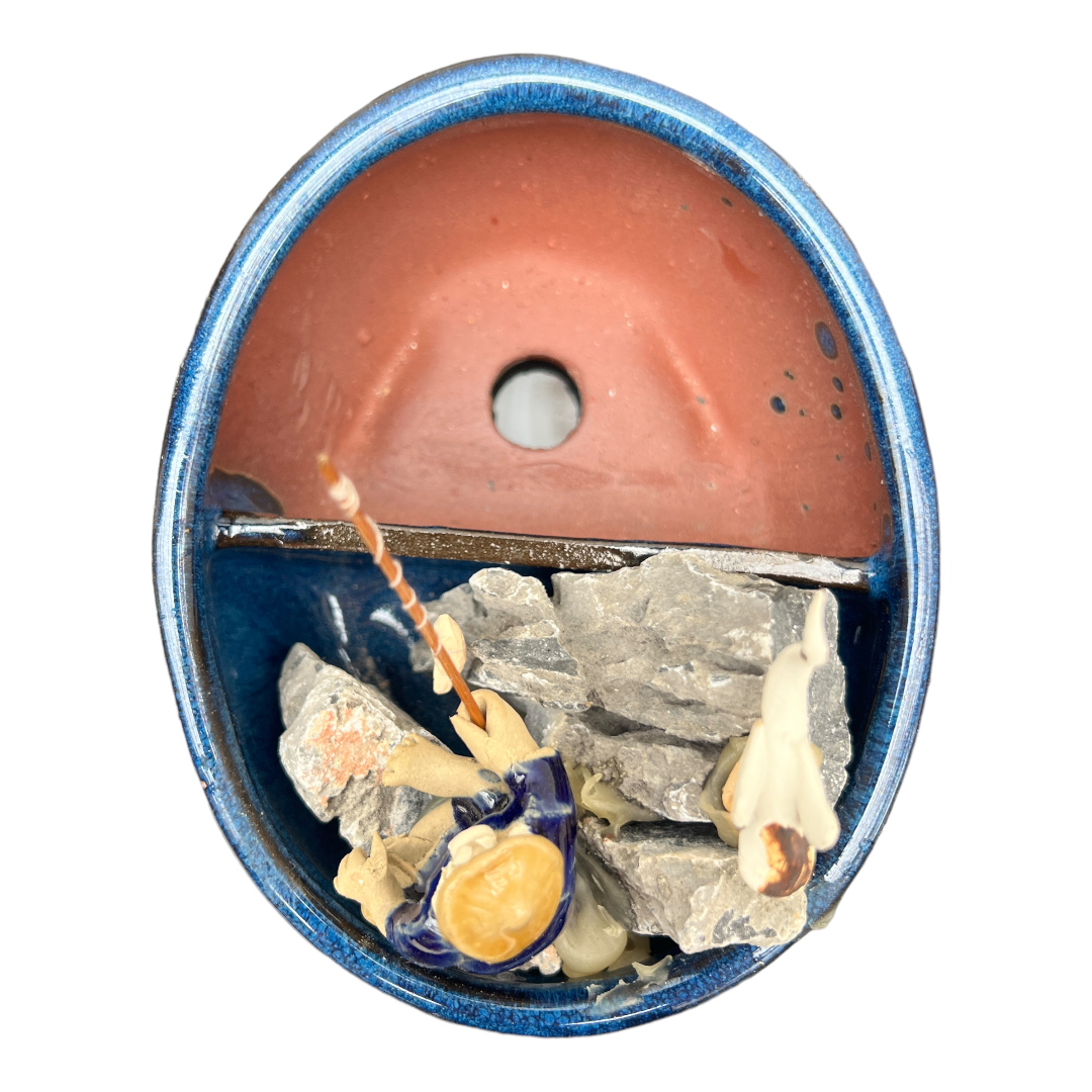 6” Rock Feature Bonsai Pot (Blue)