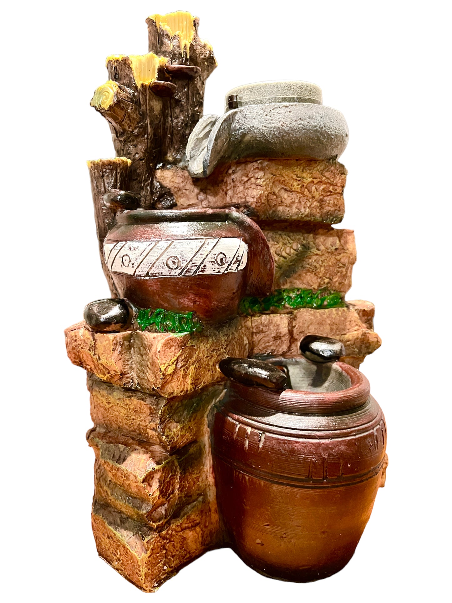 Spinning Mill Log Cascading Barrel LED Fountain Water Feature