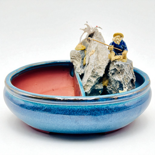10” Rock Feature Bonsai Pot (Blue)