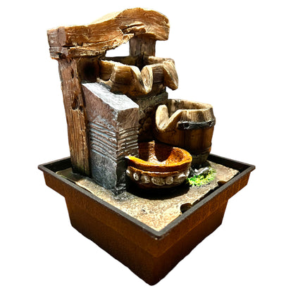Double Fall Traditional Cascading Barrel Fountain Indoor Water Feature Electric Powered