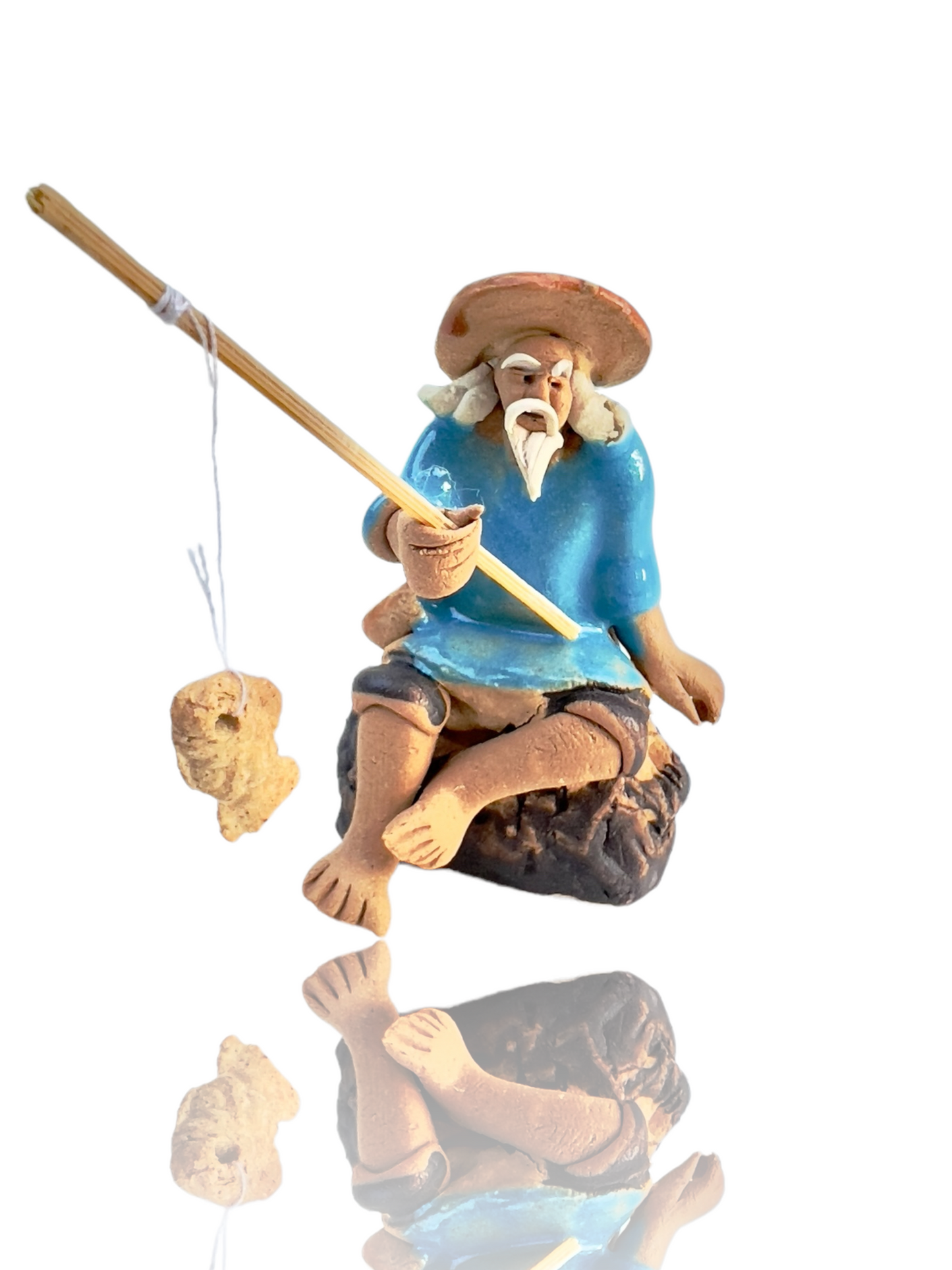 Sitting Rock Fisherman Bonsai Mudman Figurine - Bonsai Gifts Nursery