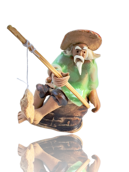 Sitting Rock Fisherman Bonsai Mudman Figurine - Bonsai Gifts Nursery