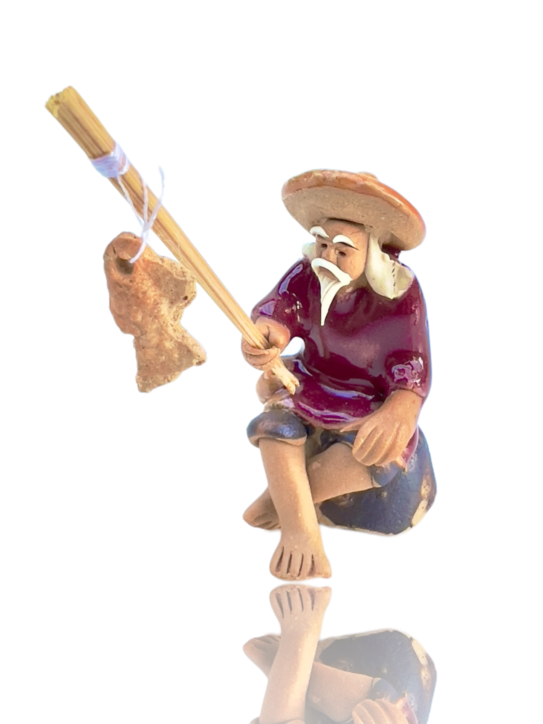 Sitting Rock Fisherman Bonsai Mudman Figurine - Bonsai Gifts Nursery