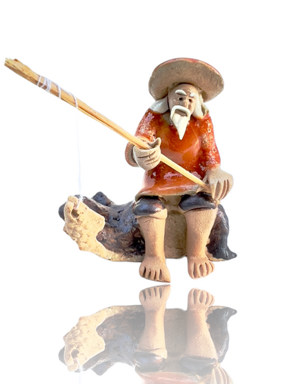 Sitting Rock Fisherman Bonsai Mudman Figurine - Bonsai Gifts Nursery