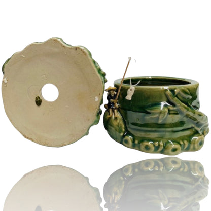 5" Bamboo Bonsai Pot With Fisherman Ornament